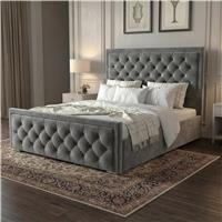Cross Puffed Ottoman Storage Bed  Velvet Ottoman Bed Frame  Grey / Double (4ft6)