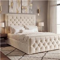 Cross Puffed Ottoman Storage Bed  Velvet Ottoman Bed Frame  Beige / King Size (5ft)