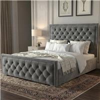 Cross Puffed Ottoman Storage Bed  Velvet Ottoman Bed Frame  Grey / King Size (5ft)