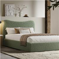 Curved Headboard Ottoman Storage Bed  Boucle Ottoman Bed Frame  Double (4ft6) / Sage Green