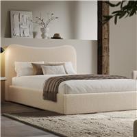 Curved Headboard Ottoman Storage Bed  Boucle Ottoman Bed Frame  King (5ft) / Beige