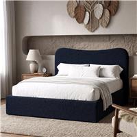 Curved Headboard Ottoman Storage Bed  Boucle Ottoman Bed Frame  King (5ft) / Blue