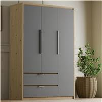 Skova 3 Door Wardrobe with Drawers and Shelves & Clothes Rail  Grey