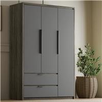 Skova 3 Door Wardrobe with Drawers and Shelves & Clothes Rail  Wooden Grey