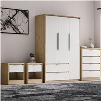 Skova 4 Piece Bedroom Set  Wardrobe and Chest of Drawers  Oak+White