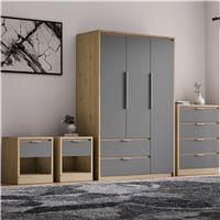 Skova 4 Piece Bedroom Set  Wardrobe and Chest of Drawers  Oak+Grey