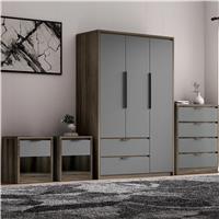 Skova 4 Piece Bedroom Set  Wardrobe and Chest of Drawers  Wooden Grey+Grey