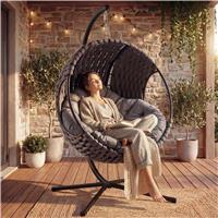 Swing Hanging Chair With Stand and Cushion for Indoor Outdoor - Dark Grey