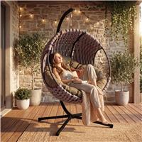 Swing Hanging Chair With Stand and Cushion for Indoor Outdoor - Grey