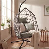 Foldable Hanging Egg Chair With Stand & Cushion - Grey