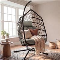 Foldable Hanging Egg Chair With Stand & Cushion - Black