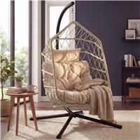Foldable Hanging Egg Chair With Stand & Cushion - Natural