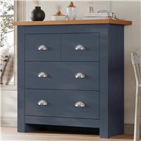 3 Drawer Chest of Drawers  Shaker Style Oak Top & Twin Drawers  Blue