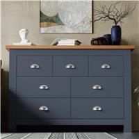 7 Drawer Wide Chest of Drawers  Large Bedroom Dresser  Blue