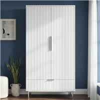 Fluted Painted 2 Door Wardrobe With Drawers and Hanging Rail  White