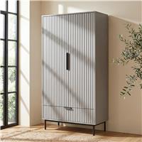 Fluted Painted 2 Door Wardrobe With Drawers and Hanging Rail  Grey