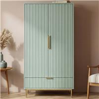Fluted Painted 2 Door Wardrobe With Drawers and Hanging Rail  Sage Green