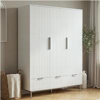 Fluted 3 Door Wardrobe With Drawers and Shelves Painted Finish  White