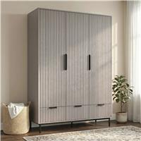 Fluted 3 Door Wardrobe With Drawers and Shelves Painted Finish  Grey