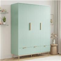 Fluted 3 Door Wardrobe With Drawers and Shelves Painted Finish  Sage Green