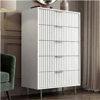 Tall 5 Drawer Chest of Drawers Fluted Design Painted Finish  White