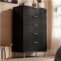 Tall 5 Drawer Chest of Drawers Fluted Design Painted Finish  Black