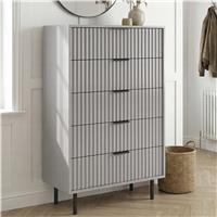Tall 5 Drawer Chest of Drawers Fluted Design Painted Finish  Grey
