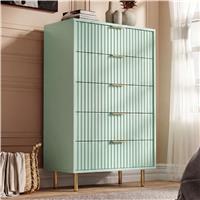 Tall 5 Drawer Chest of Drawers Fluted Design Painted Finish  Sage Green