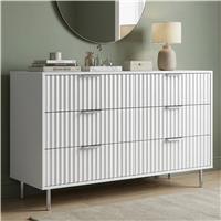 Flutrina Painted 6 Drawer Wide Chest of Drawers Bedroom Dresser  White