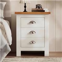 3 Drawer Bedside Table  Shaker Style with Oak Top & Cup Handles  White