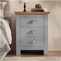 3 Drawer Bedside Table  Shaker Style with Oak Top & Cup Handles  Grey