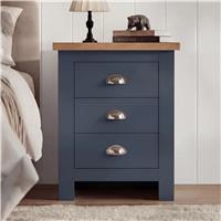3 Drawer Bedside Table  Shaker Style with Oak Top & Cup Handles  Blue