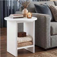 Small Round Side Table with Shelf Living Room Sofa End Table  White