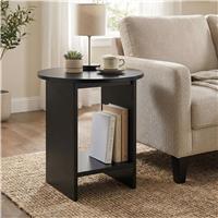 Small Round Side Table with Shelf Living Room Sofa End Table  Black
