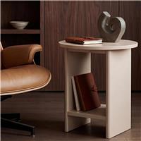 Small Round Side Table with Shelf Living Room Sofa End Table  Taupe