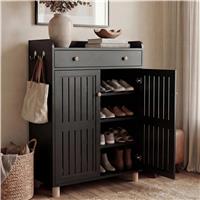4Tier Shoe Storage Cabinet with Adjustable Shelves Hallway  Black