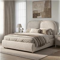 Embracea Upholstered Bed Frame Tall Headboard - Double (4ft6) / Beige