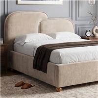 Embrea Upholstered Bed Frame with Curved Headboard - Double (4ft6) / Beige