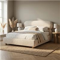 Serilya Upholstered Bed Frame with Luxury Headboard - Double (4ft6) / Beige