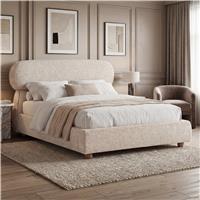 Serilya Upholstered Bed Frame with Luxury Headboard - King Size (5ft) / Beige