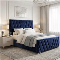 Vellure Velvet Ottoman Storage Bed Frame Double & King - King (5ft) / Blue