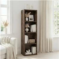 Bookcase Cube Storage Unit - Tall Narrow Bookshelf - 4 Shelf / Rustic