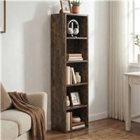 Bookcase Cube Storage Unit - Tall Narrow Bookshelf - 5 Shelf / Rustic