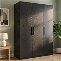 Blythe 3 Door Wardrobe with Adjustable Shelves and Hanging Rail  Black