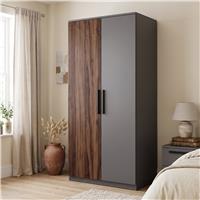 Blythe 2 Door Wardrobe with Shelves and Hanging Rail  Walnut