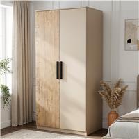 Blythe 2 Door Wardrobe with Shelves and Hanging Rail  Oak+Cashmere