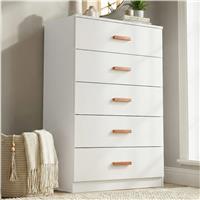 Tall 5 Drawer Chest of Drawers  Bedroom Storage  White