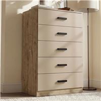 Tall 5 Drawer Chest of Drawers  Bedroom Storage  Oak+Cashmere