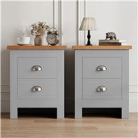 Pair of 2 Drawer Bedside Tables  Shaker Style Nightstands  Grey