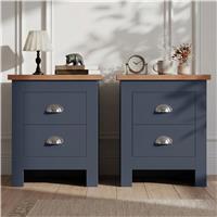 Pair of 2 Drawer Bedside Tables  Shaker Style Nightstands  Blue